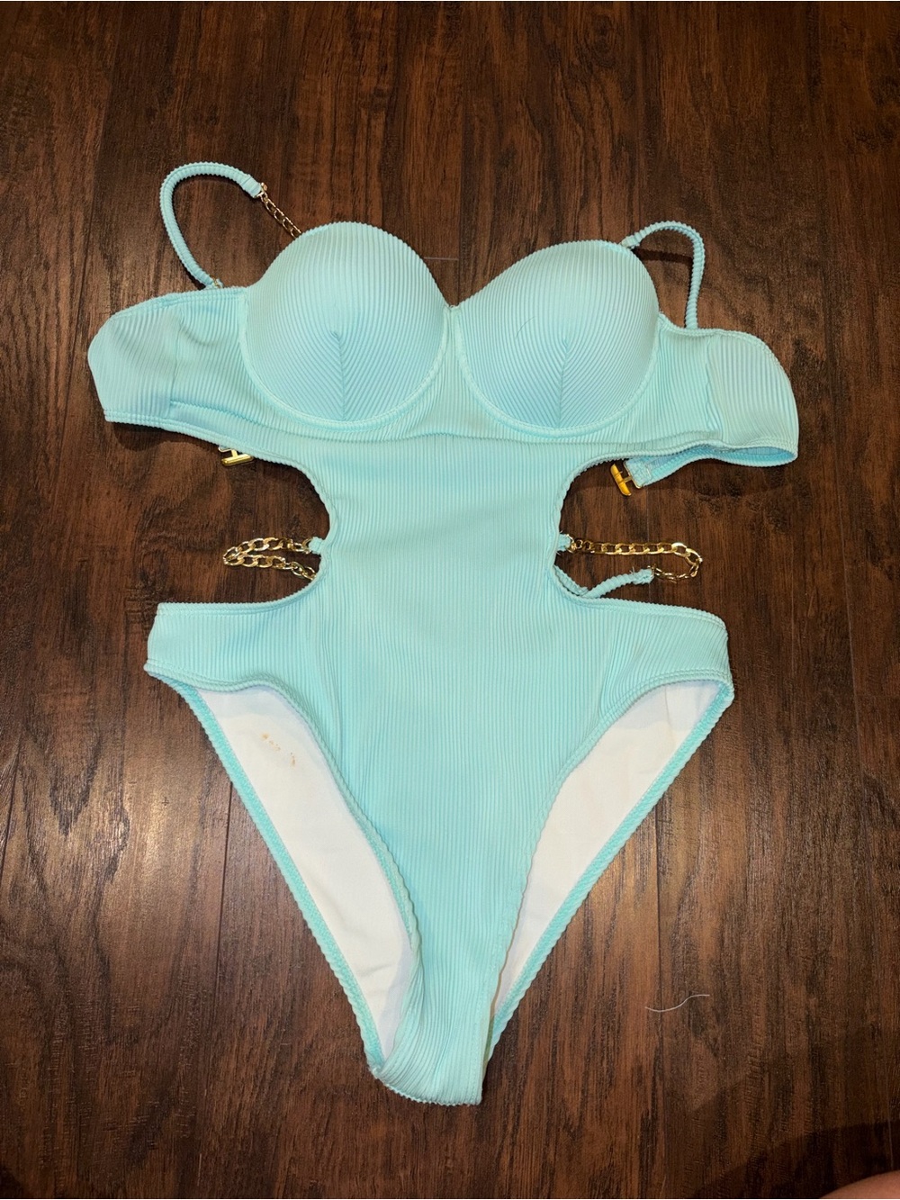 Women's Mint Cutout One-Piece Swimsuit with Gold Chain Accents
